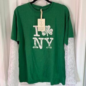 Urban Renewal Remade Lace Sleeve Destination Tee S/M - Oversized - NWT - St. Pat